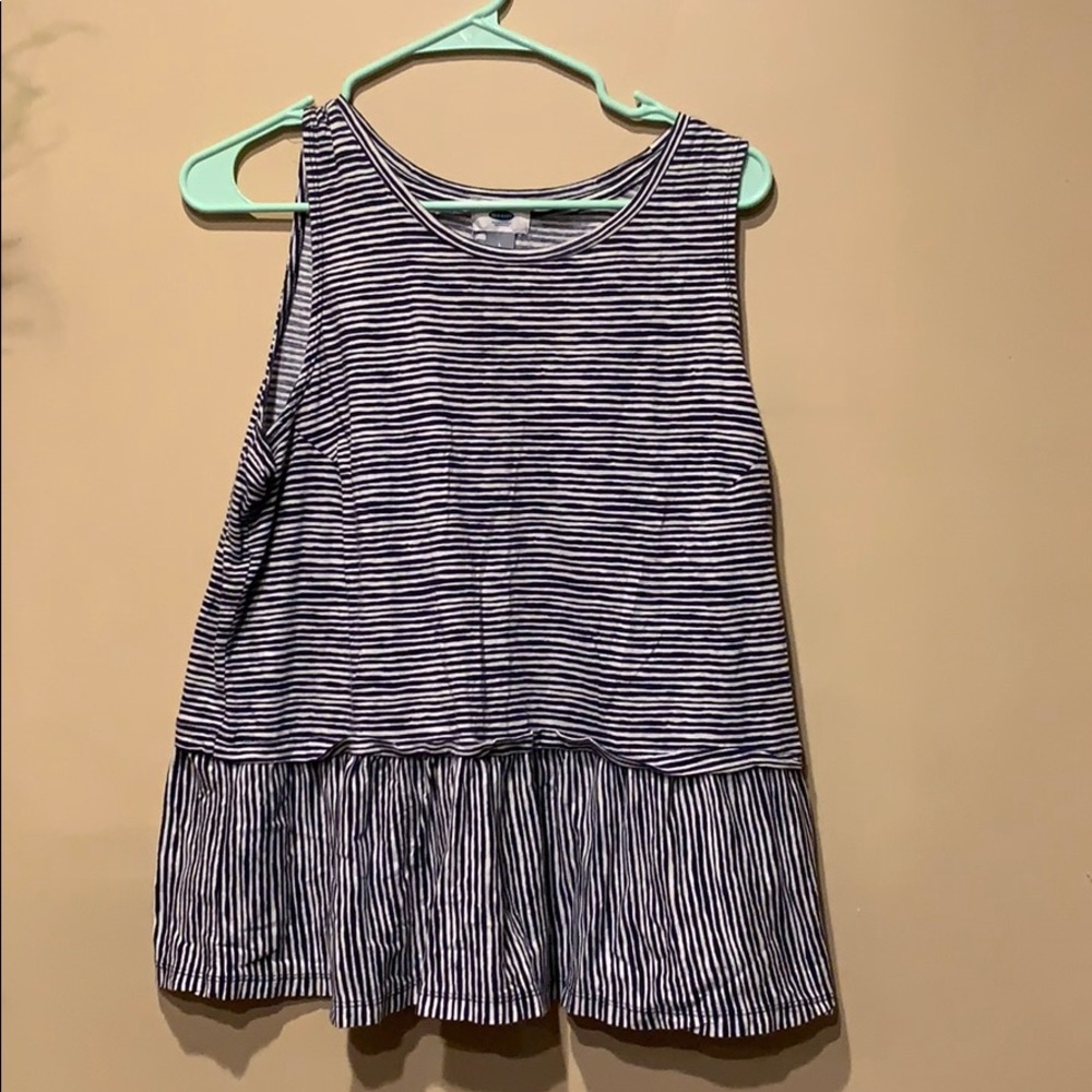 Old Navy Blue and White Peplum Tank 100% Cotton